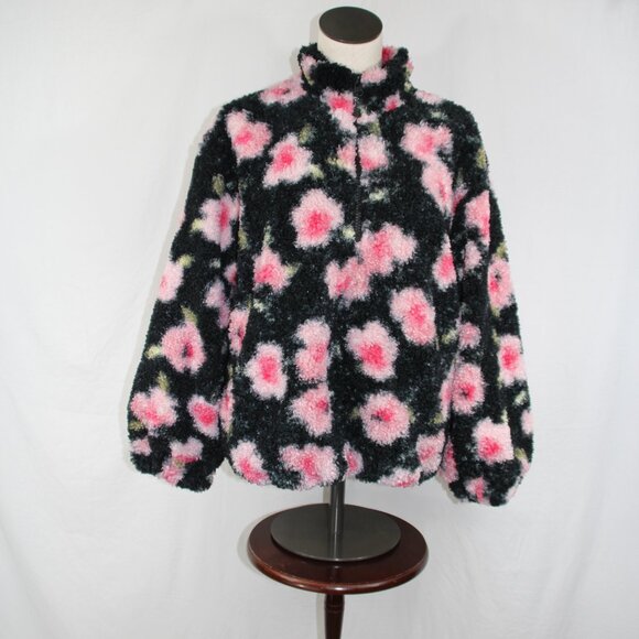 Sandy Liang X Target Black Floral Print 1/4 Zip Faux Sherpa Jacket Size Medium - Picture 1 of 8